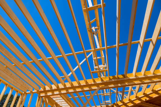 istock During construction of a new home, ceiling rafter framework beams were installed 2158189466