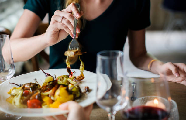 istock Woman Getting Food On Wedding Dinner 2158191135