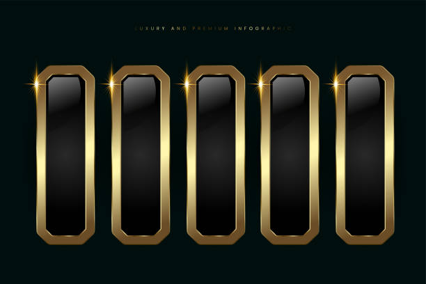 istock Collection of 5 Luxury infographic buttons vector, illustration, Five luxury stoked buttons in Vector template, and shiny gold optionand Premium button on a dark background 2158194820