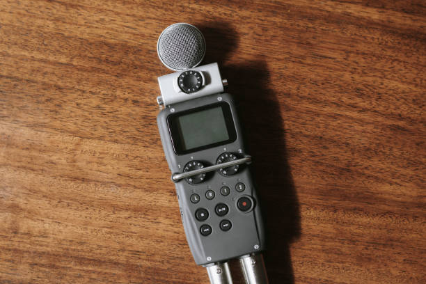 Portable sound recorder on a wooden table