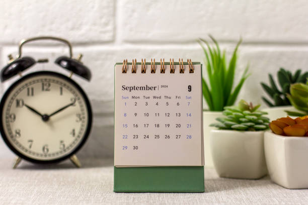 istock Calendar for September 2024 on the desktop. 2158197374