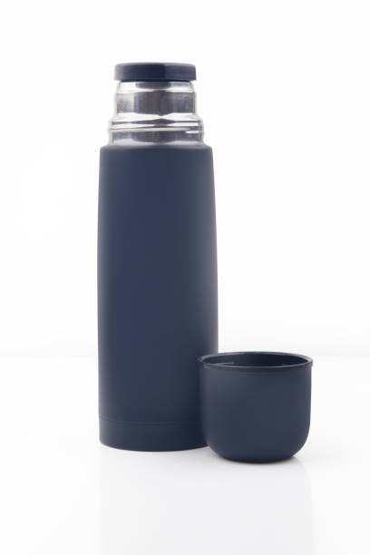 Stainless steel water bottle isolated on white background