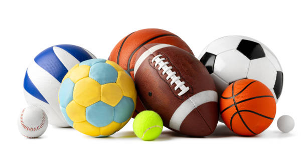 istock Assorted sports equipment isolated on white background 2158200692