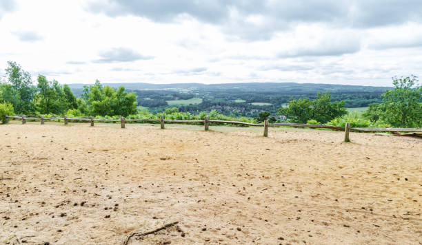 istock Countryside viewing point fence Surrey Hills  England 2158203133