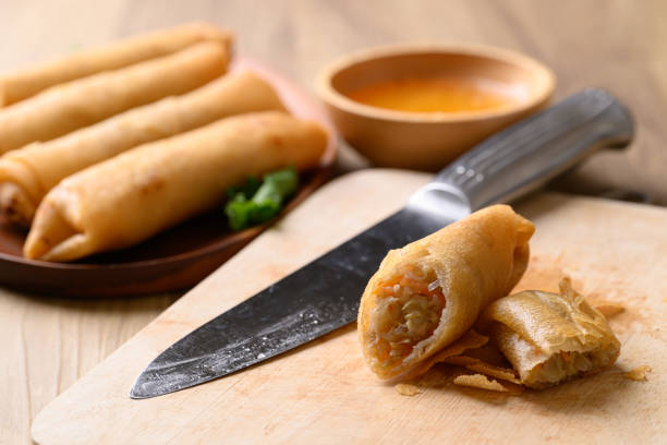 istock Asian deep fried spring roll filling with cabbage, carrot and glass noodles 2158203940
