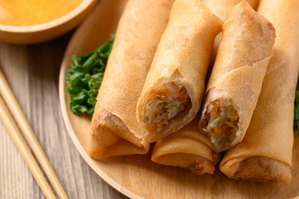 istock Asian deep fried spring roll filling with cabbage, carrot and glass noodles 2158203944