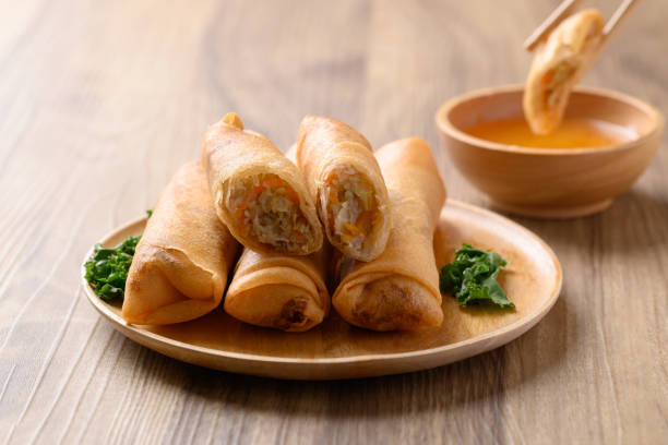 istock Asian deep fried spring roll filling with cabbage, carrot and glass noodles 2158204038