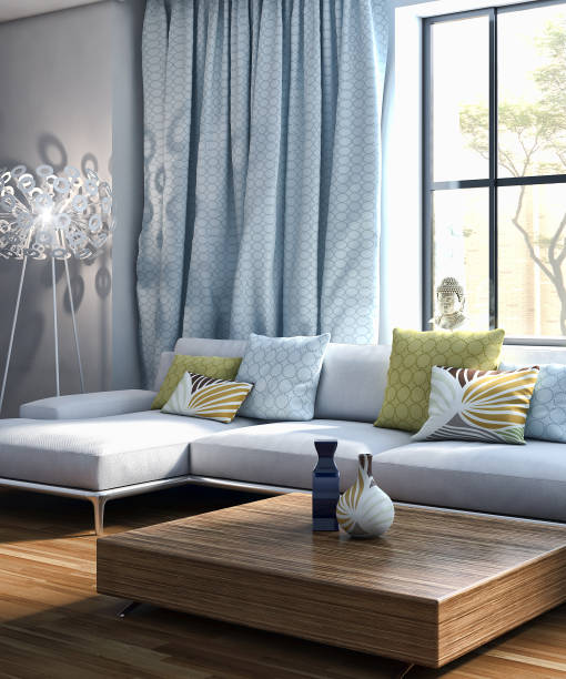 istock Large luxury modern bright interiors Living room mockup illustration 3D rendering image 2158206113