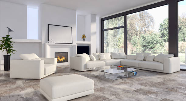 istock Large luxury modern bright interiors Living room mockup illustration 3D rendering image 2158206256