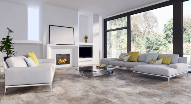 istock Large luxury modern bright interiors Living room mockup illustration 3D rendering image 2158206371