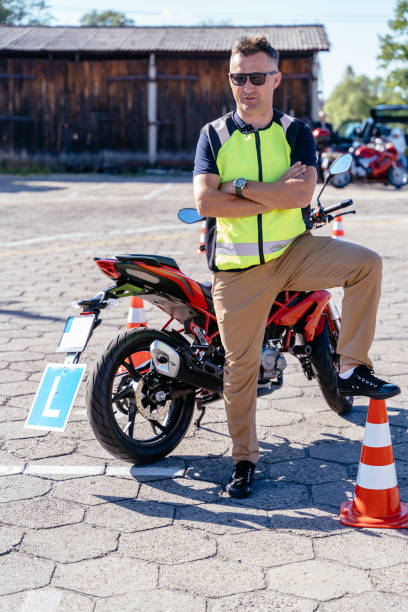 istock Concept of motorcycle school of driving. 2158208002
