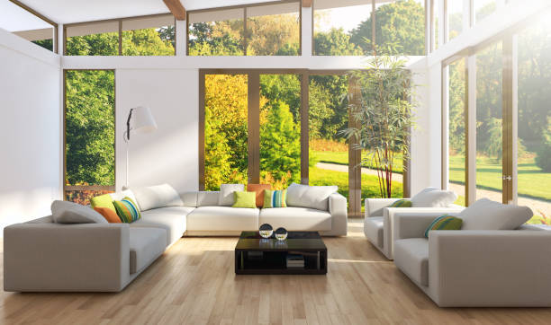 istock Large luxury modern bright interiors Living room mockup illustration 3D rendering image 2158209289