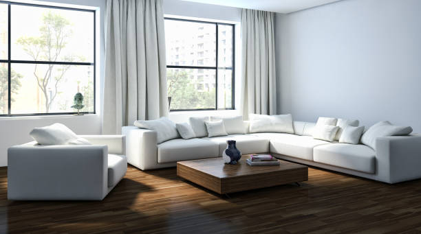 istock Large luxury modern bright interiors Living room mockup illustration 3D rendering image 2158209350