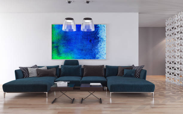 istock Large luxury modern bright interiors Living room mockup illustration 3D rendering image 2158209420