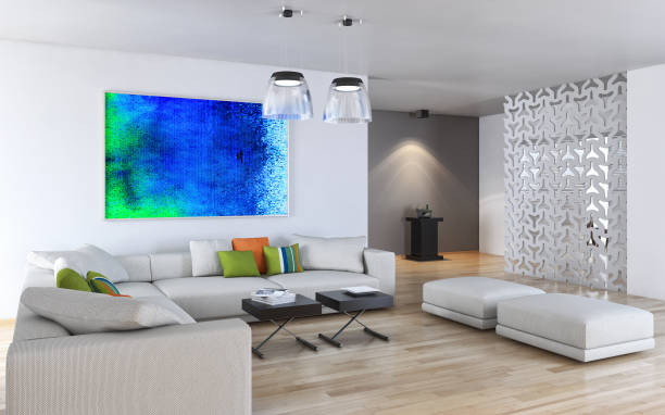 istock Large luxury modern bright interiors Living room mockup illustration 3D rendering image 2158209434