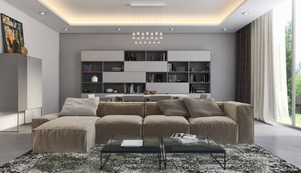 istock Large luxury modern bright interiors Living room mockup illustration 3D rendering image 2158209503