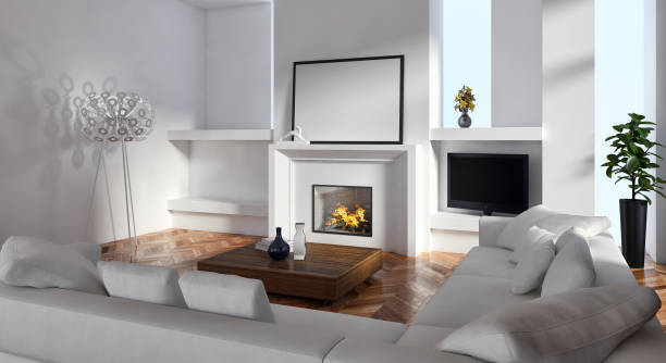 istock Large luxury modern bright interiors Living room mockup illustration 3D rendering image 2158209608