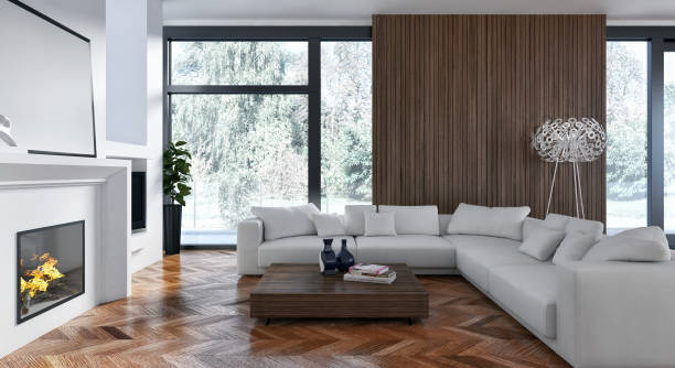istock Large luxury modern bright interiors Living room mockup illustration 3D rendering image 2158209613