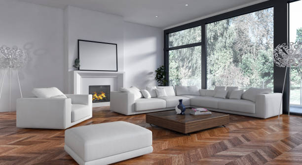 istock Large luxury modern bright interiors Living room mockup illustration 3D rendering image 2158209618