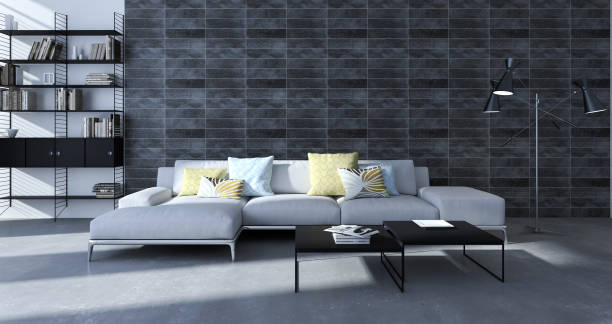 istock Large luxury modern bright interiors Living room mockup illustration 3D rendering image 2158209701