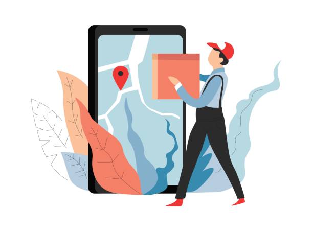 istock Delivery service online shopping order deliveryman with parcel 2158210713