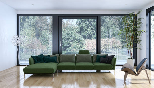 istock Large luxury modern bright interiors Living room mockup illustration 3D rendering image 2158213881