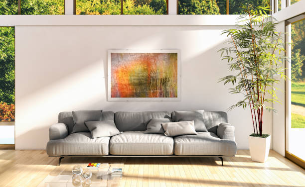 istock Large luxury modern bright interiors Living room mockup illustration 3D rendering image 2158214075