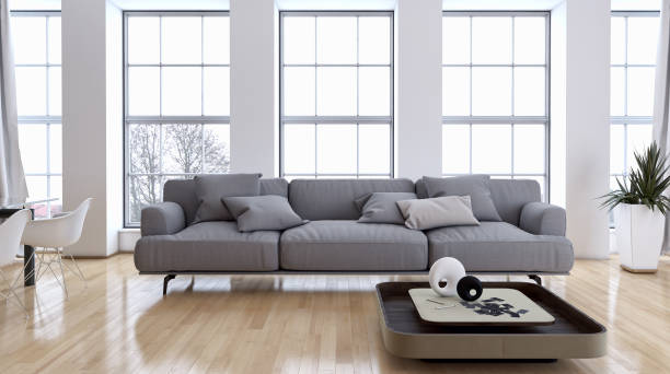 istock Large luxury modern bright interiors Living room mockup illustration 3D rendering image 2158217063