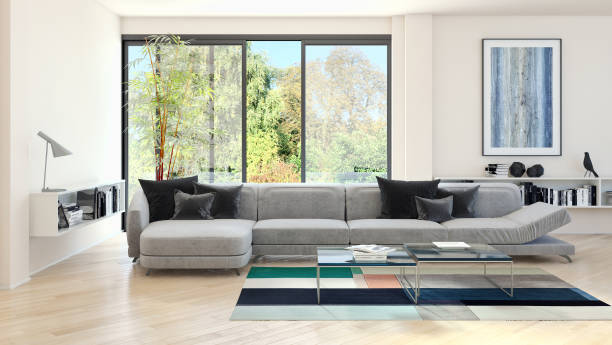 istock Large luxury modern bright interiors Living room mockup illustration 3D rendering image 2158217283