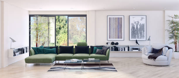 istock Large luxury modern bright interiors Living room mockup illustration 3D rendering image 2158217363