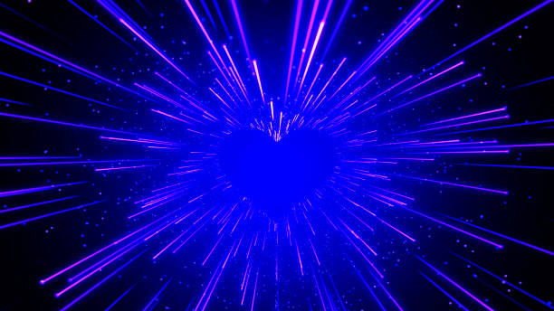 istock Valentine's day and love animation, glowing particles, rays, Valentine and marriage concept, dark blue gradient background. Happy Valentine's day background heart. Vector illustration. 2158217590