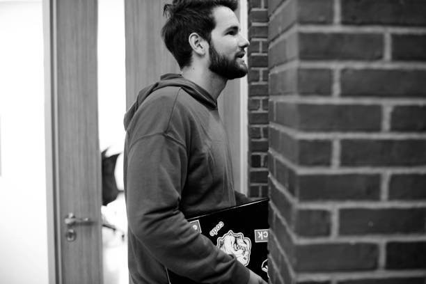 istock Black and white side view image of a man 2158218153