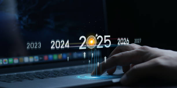 istock Countdown to 2025 concept. the taps a virtual download bar with a loading progress meter on New Year's Eve, turning the year 2024 to 2025. 2158219242