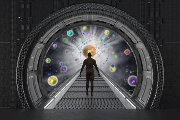 The video displays a futuristic humanoid robot demonstrating advanced technology and scientific development