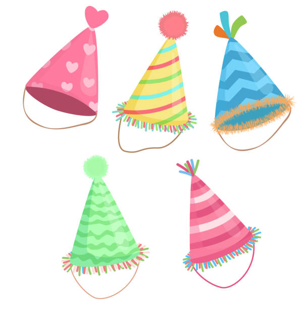Party hat vector. Party hat vector. Birthday hat clipart. Birthday element. Flat vector in cartoon style isolated. party hat stock illustrations
