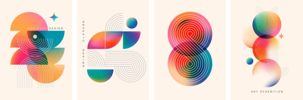 abstrakte geometrische lineare hintergrunddesign-kollektion. bauhaus modernes design, druckbare poster, banner, template-konzeptdesign - geometrische-formen stock-grafiken, -clipart, -cartoons und -symbole