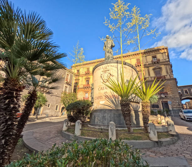 The Monument To Cardinal Giuseppe Benedetto Dusmet on Piazza San Francesco d'Assisi in Catania in Sicily.
