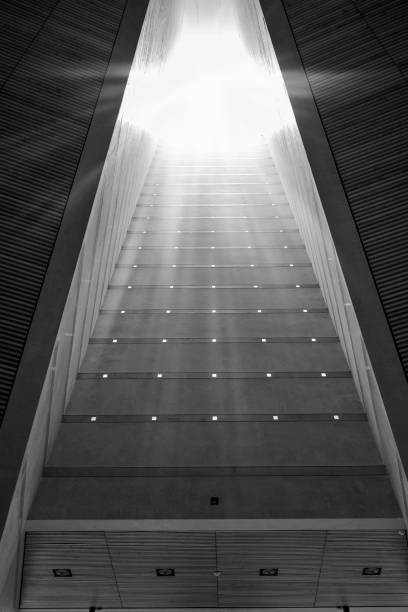 Black and white. Graphic elements of church interior. Lines and light create geometric backgrounds.