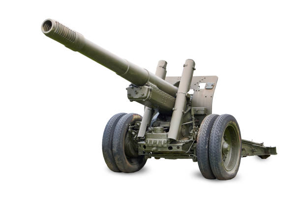 istock Artillery 152 mm howitzer gun isolated on white 2158224173