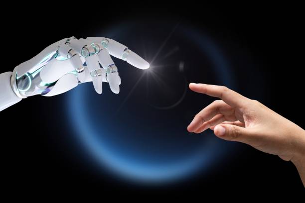 istock Technology human touch background, modern remake of The Creation of Adam 2158226146