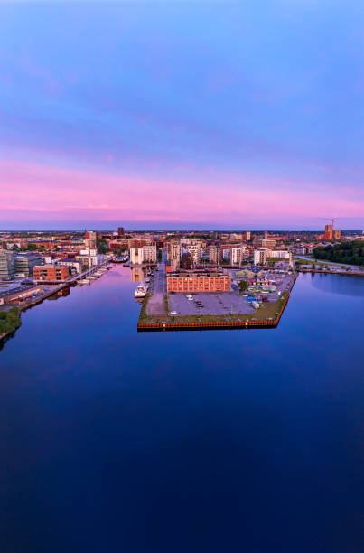 istock Aerial view of harbor at dusk 2158226657