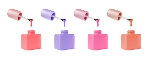 istock 3d Different Color Nail Polish Bottle with Brush Set Cartoon Design Style. Vector 2158227952