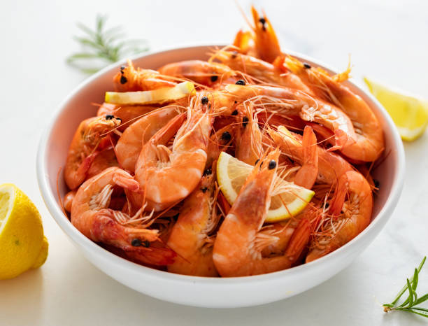 istock Boiled Shrimps with Lemon on bowl 2158228846