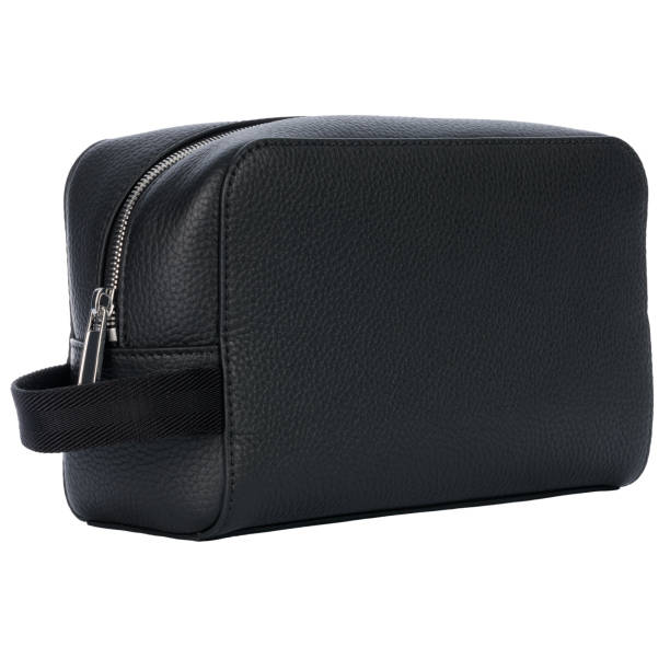Black Leather Men's Toiletry Bag