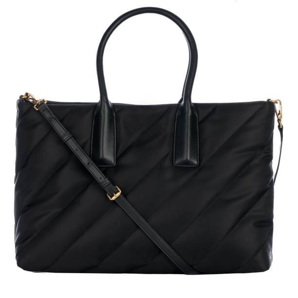 Black Quilted Tote Bag on White Background