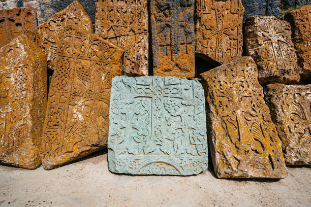 Cross stones of the Sevanavank Monastery In Gegharkunik Province  in Armenia.