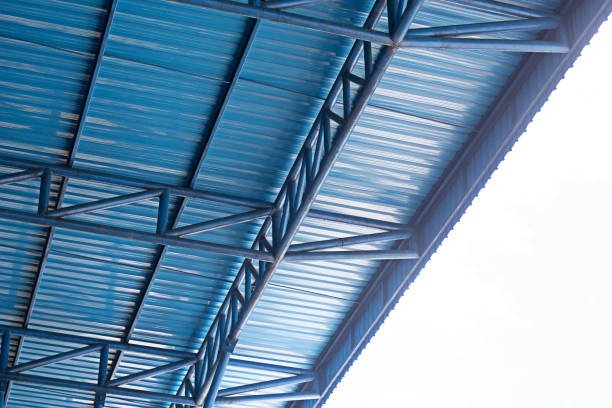 istock Steel structure roof covered with metal sheets 2158234736