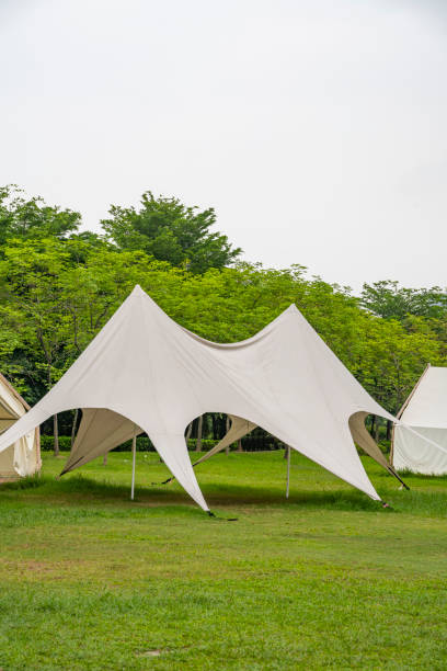 istock Camping tents on outdoor park grasslands 2158236939