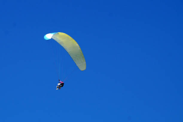 Fethie, Turkey - November, 19, 2022: two people on a parachute wing with a clear blue sky, copy space.
