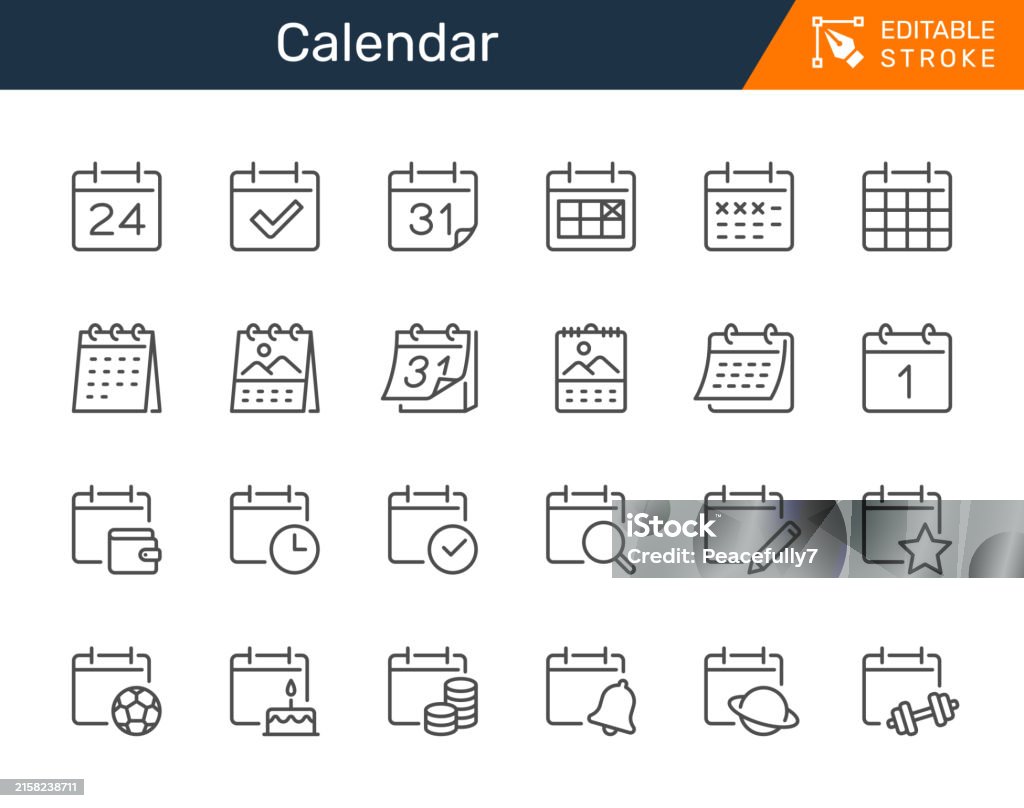 Icônes de ligne fine du calendrier. Trait modifiable. Pixel parfait. - clipart vectoriel de Calendrier libre de droits Icônes de ligne fine du calendrier. Trait modifiable. Pixel parfait. - clipart vectoriel de Calendrier libre de droits